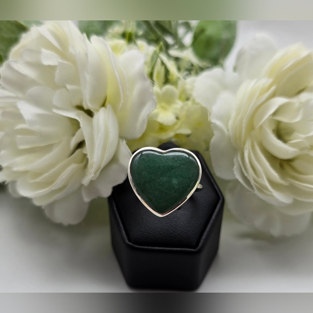 🥰 JADE HEART STERLING SILVER RING - Picture 8 of 12